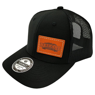 black leather patch hat