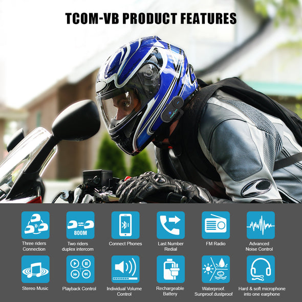 รถจักรยานยนต์ หมวกกันน็อค อินเตอร์คอม Bluetooth T-COM VB